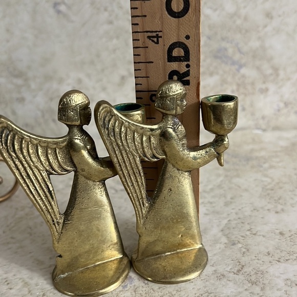 Vintage Brass Candlestick Holders Angels small - Picture 6 of 8